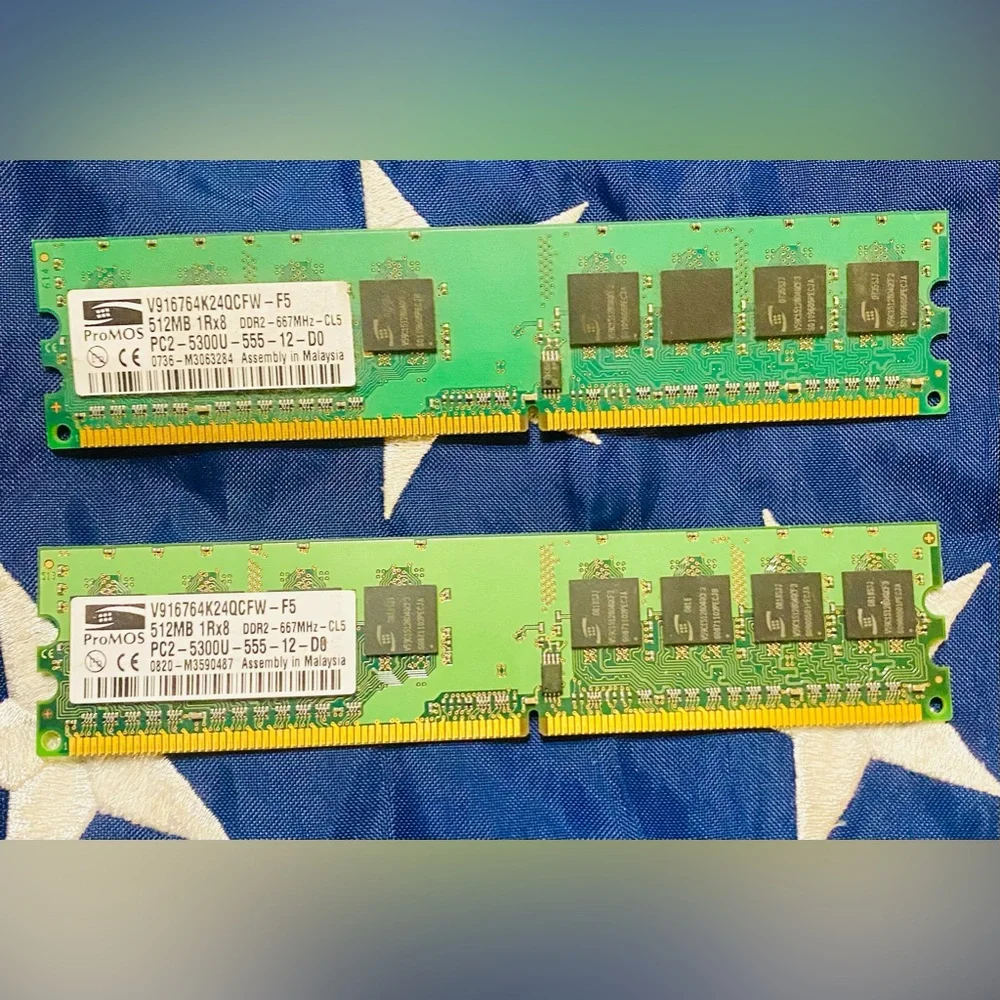 PROMOS V916764K24QAFW-F5 512MB 1Rx8 DDR2 667Mhz PC2 5300U-12-D0 Memory